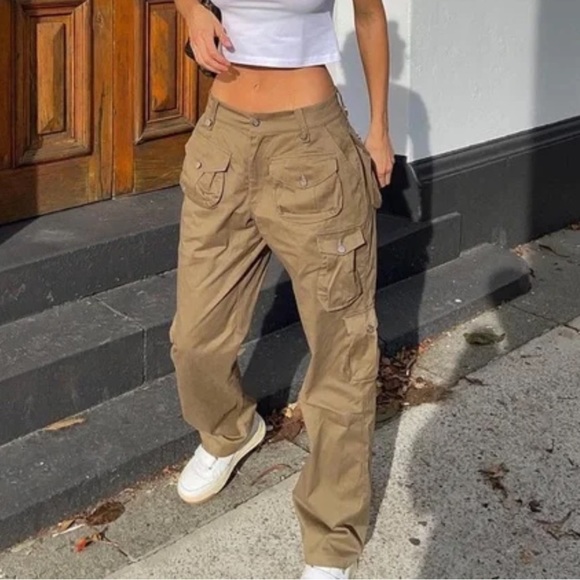 With Jean Tommy zipper cargo pants khaki sz L - Picture 1 of 12